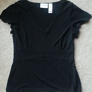 Black jersey knit top with split flutter sleeves